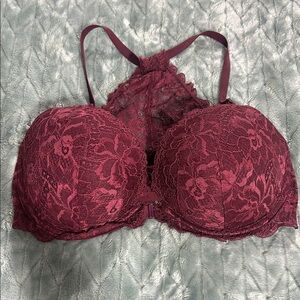 PINK Victoria's Secret Burgundy Lace Racerback Bra